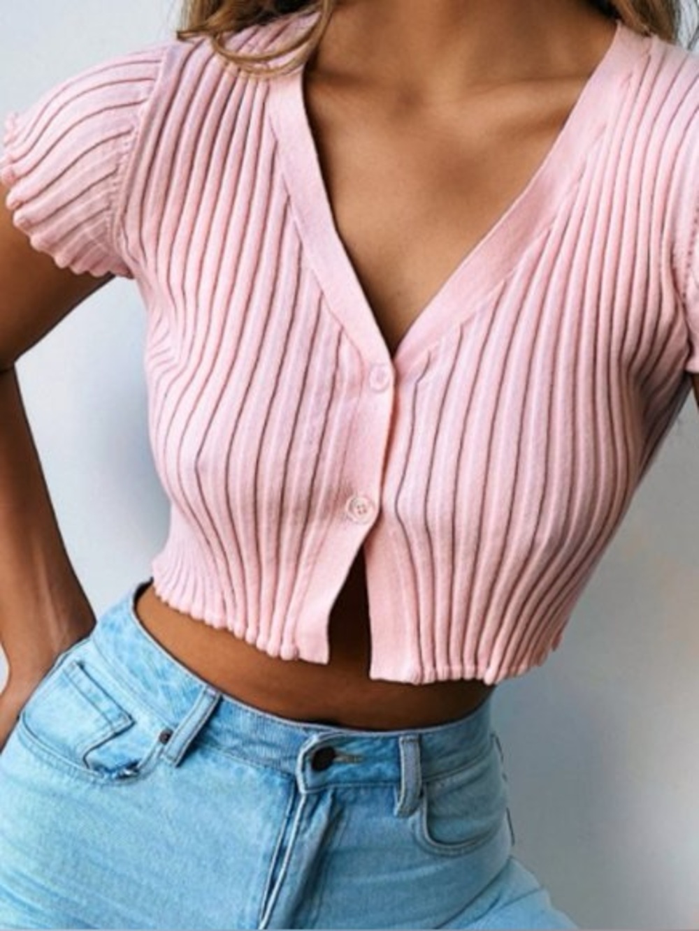 Tiger mist! Pink Ribbed Short-Sleeve Cardigan